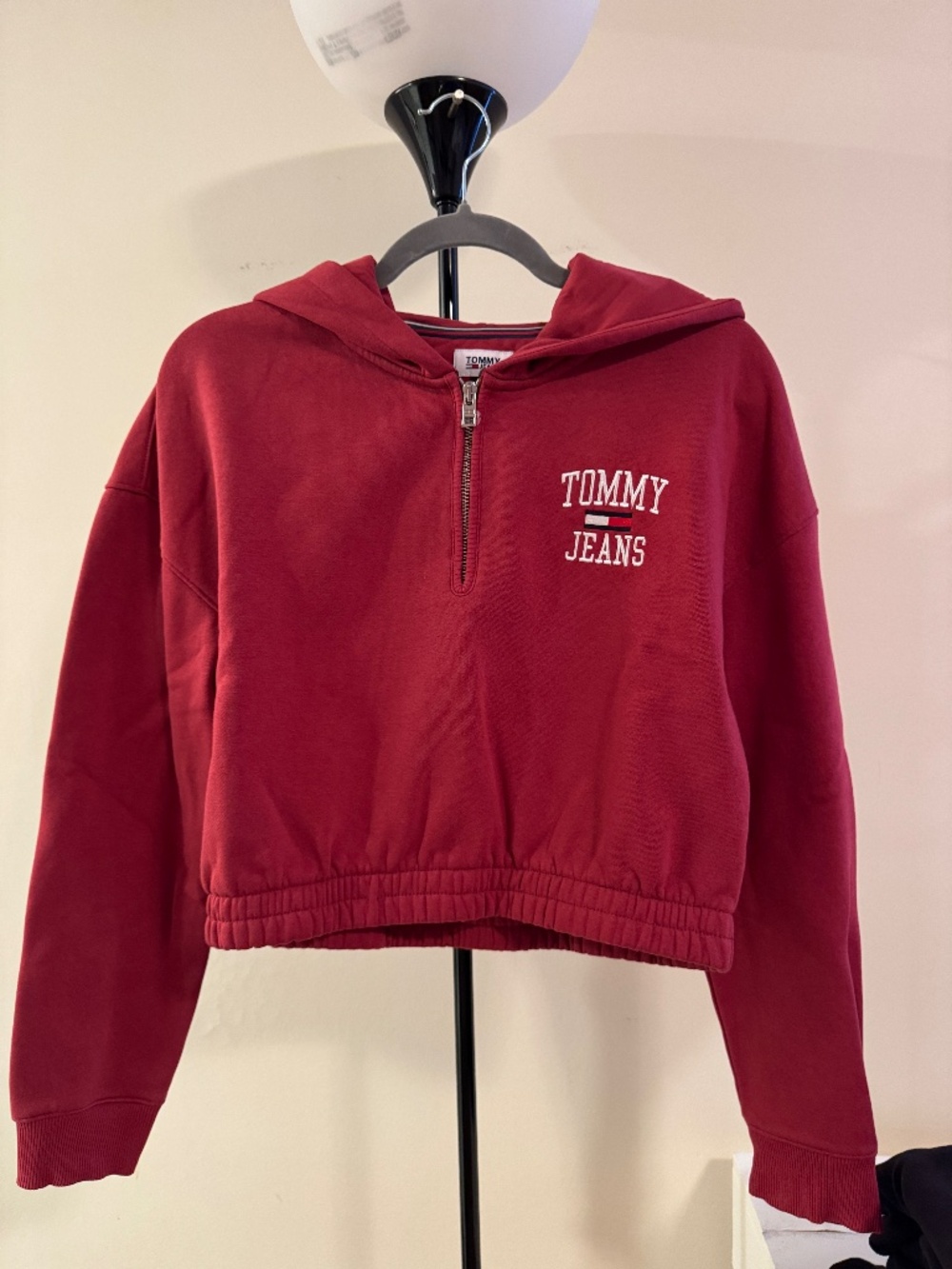 Tommy Jeans Red Cropped Quarter Zip Hoodie